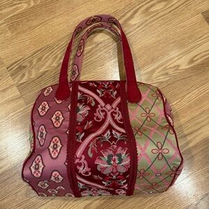 Talbot’s Tapestry Pink‎ Green Wine Purse Tote Bag